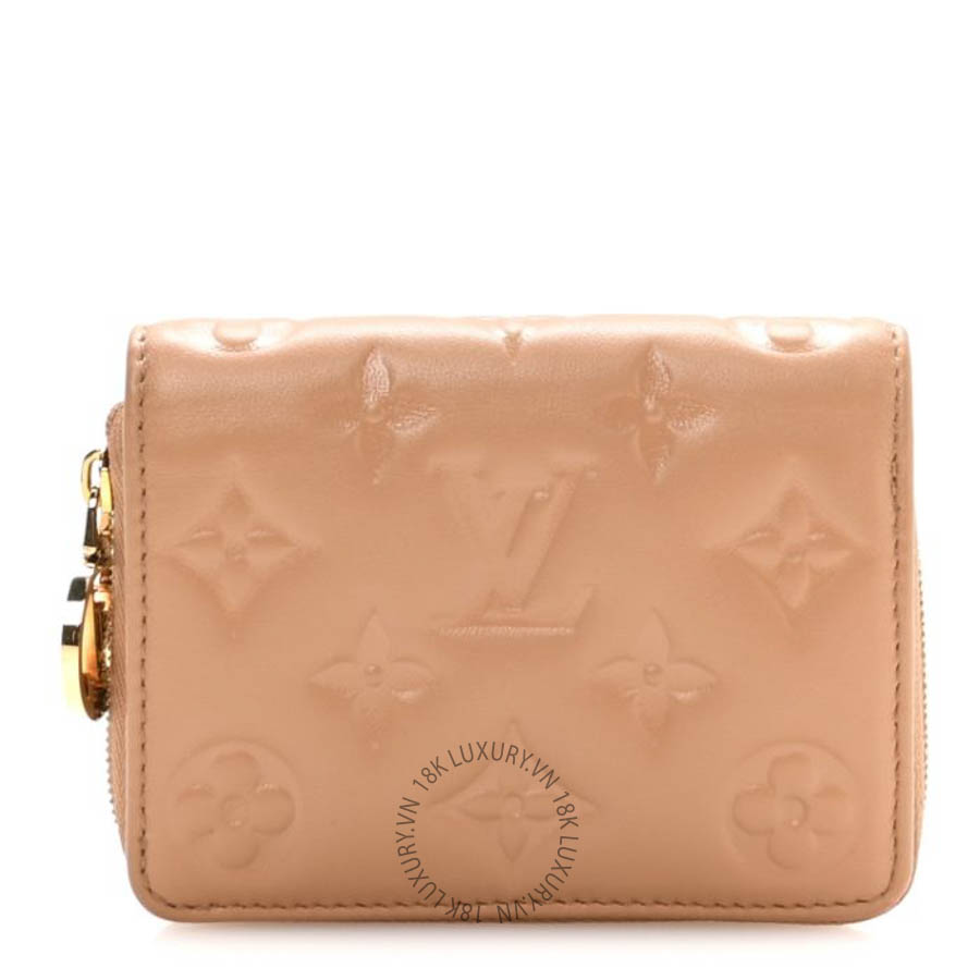 Ví ngắn Louis Vuitton Lambskin Embossed Monogram Lou Coussin Wallet Camel FPVL619
