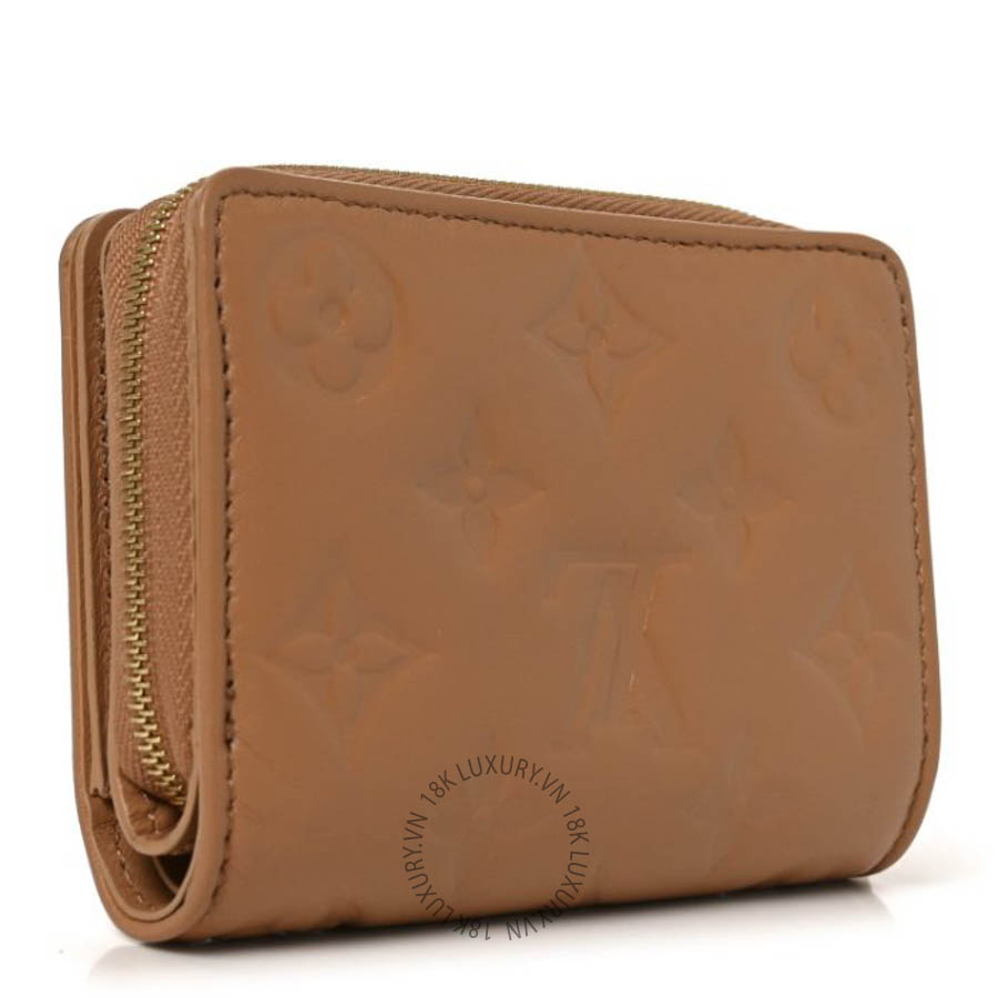 Ví ngắn Louis Vuitton Lambskin Embossed Monogram Lou Coussin Wallet Camel FPVL670