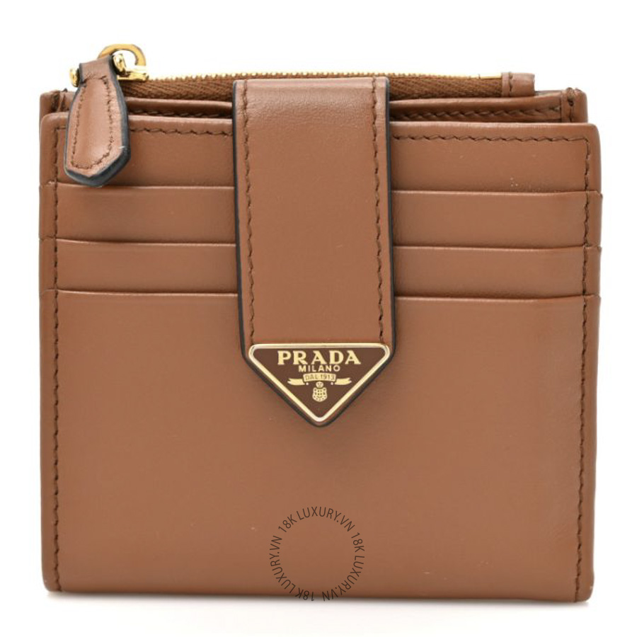 Ví Ngắn Prada Calfskin Small Triangle Wallet Cognac SKRS028