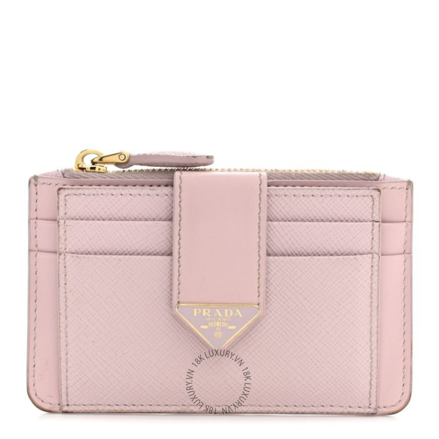 Ví Ngắn Prada Saffiano City Calf Coin Case Card Holder Alabastro SKRS026