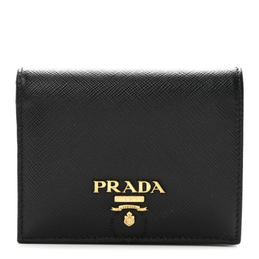 Ví Ngắn Prada Saffiano Metal Bi-Fold Wallet Black SKRS023