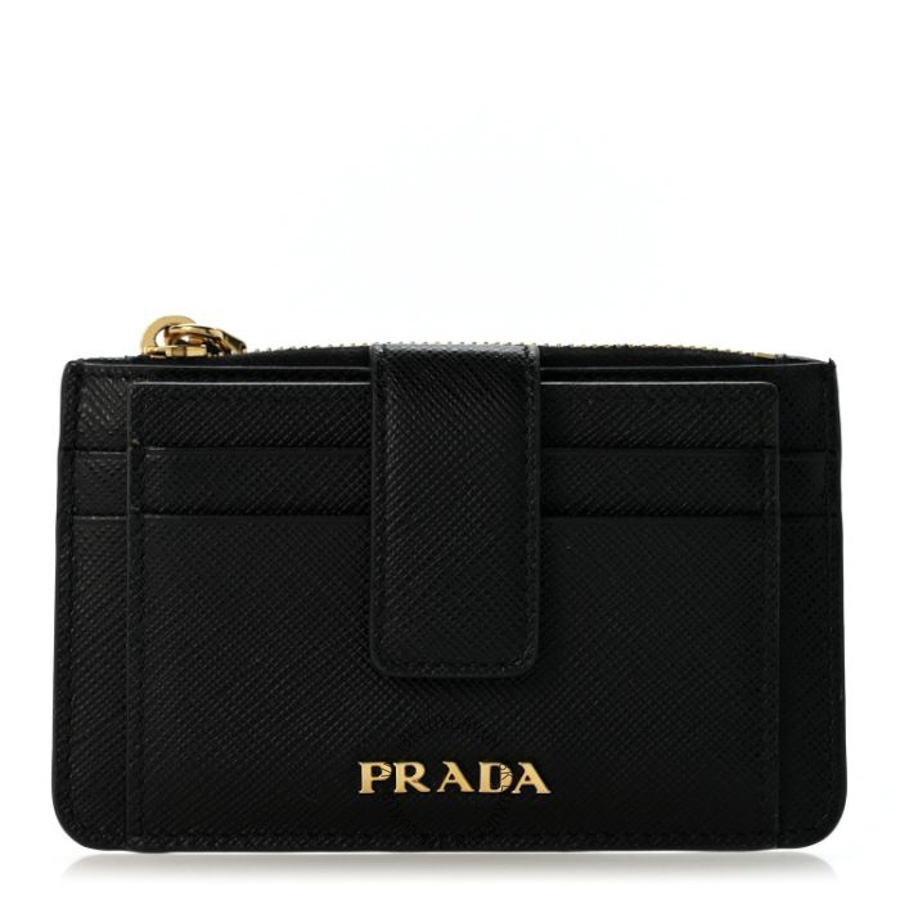 Ví Ngắn Prada Saffiano Metal Coin Case Card Holder Black SKRS025