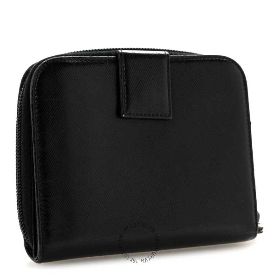 Ví Ngắn Prada Saffiano Vernice Compact Zip Around Wallet Black SKRS039