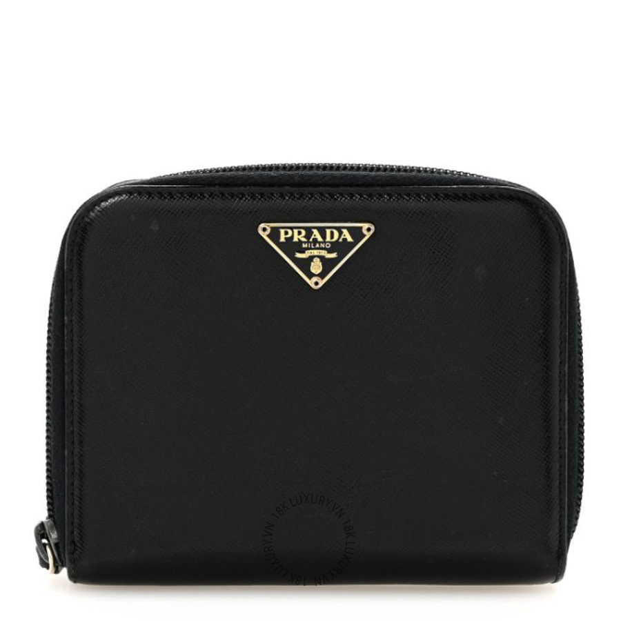 Ví Ngắn Prada Saffiano Vernice Compact Zip Around Wallet Black SKRS039