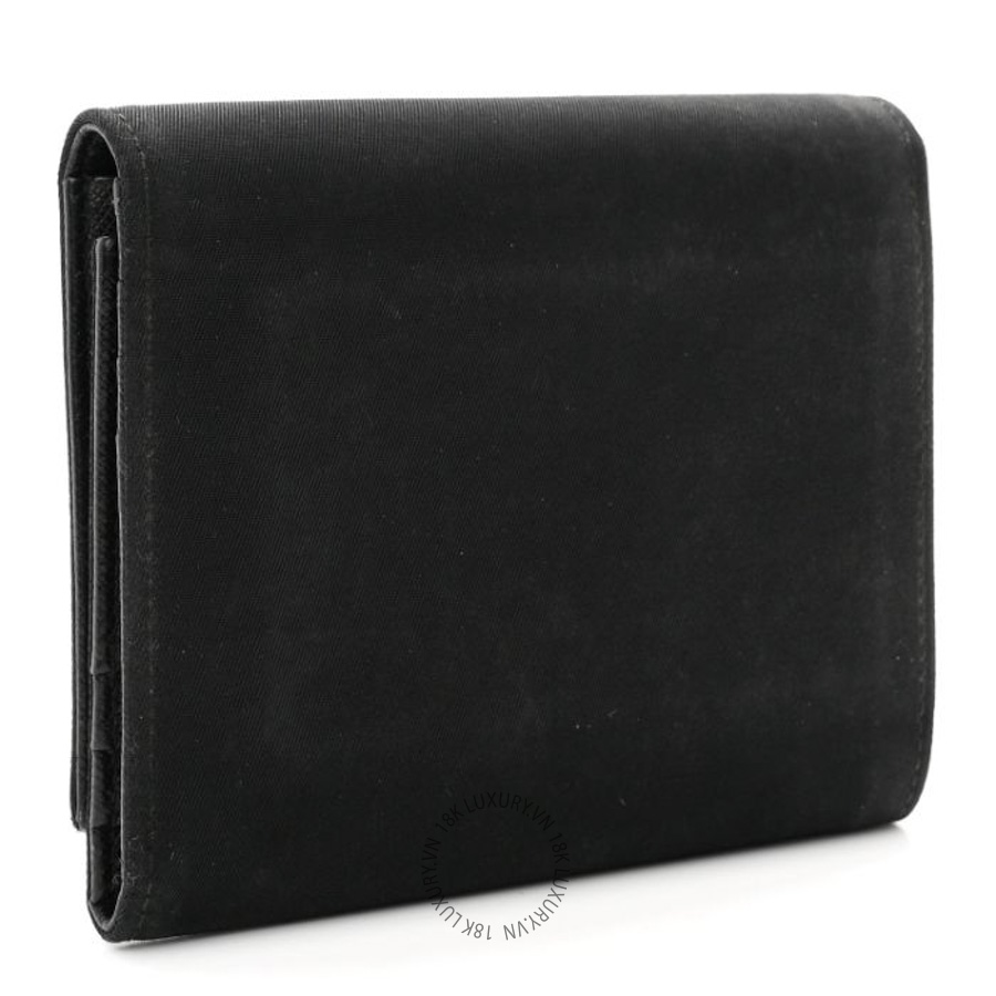 Ví Ngắn Prada Tessuto Nylon Saffiano Tri-Fold Compact Wallet Black SKRS035