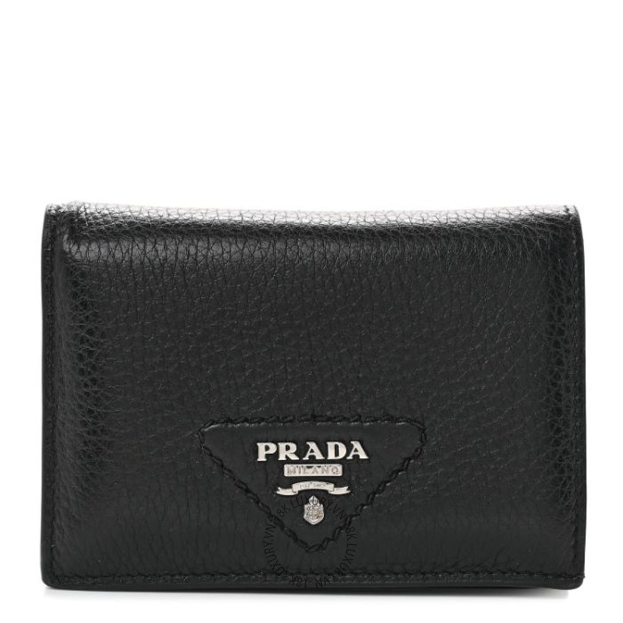 Ví Ngắn Prada Vitello Daino Triangle Bi-Fold Card Holder Wallet Black SKRS017