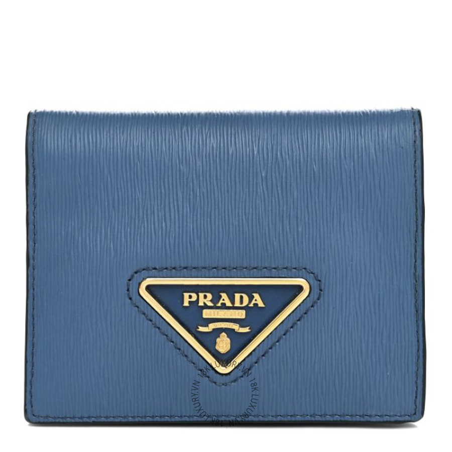 Ví Ngắn Prada Vitello Move Triangle Bi-Fold Wallet Cobalto SKRS029