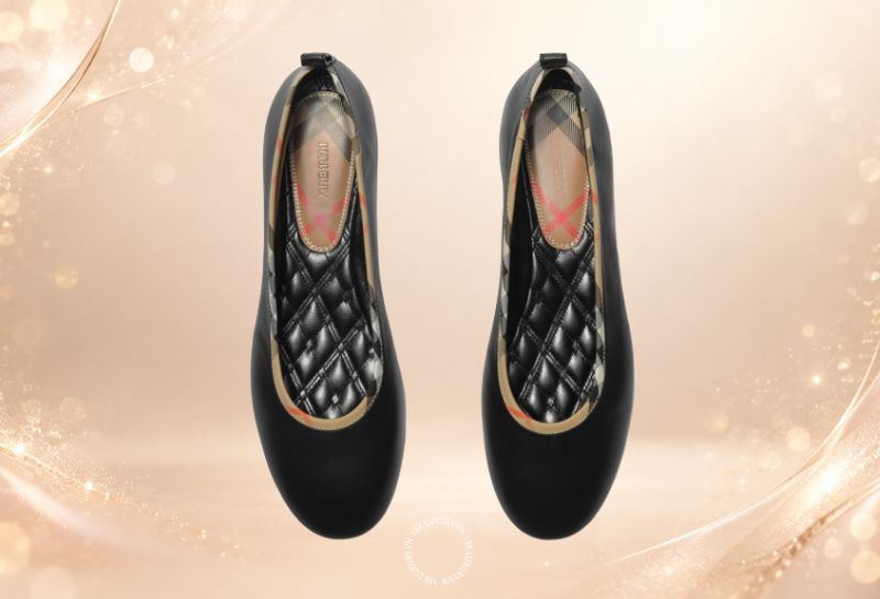 ao dai mang voi giay gi Giày búp bê Burberry Robin Ballerinas da đen phối viền Caro GBR601