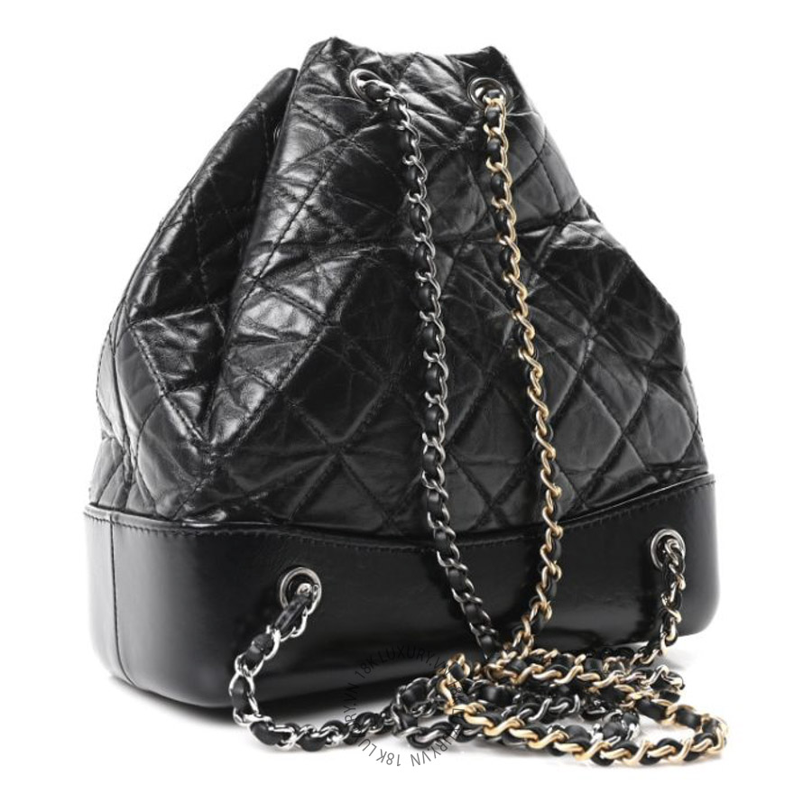 Balo Chanel Aged Calfskin Quilted Small Gabrielle Backpack Black CDBC761