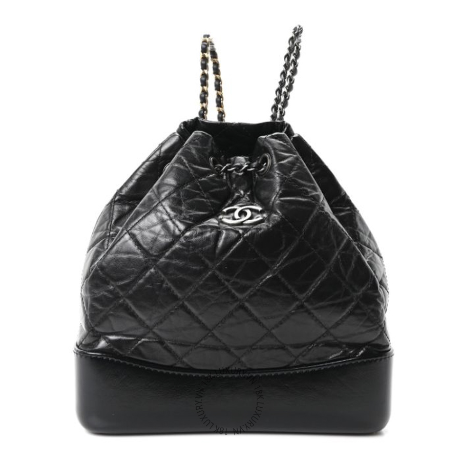 Balo Chanel Aged Calfskin Quilted Small Gabrielle Backpack Black CDBC761
