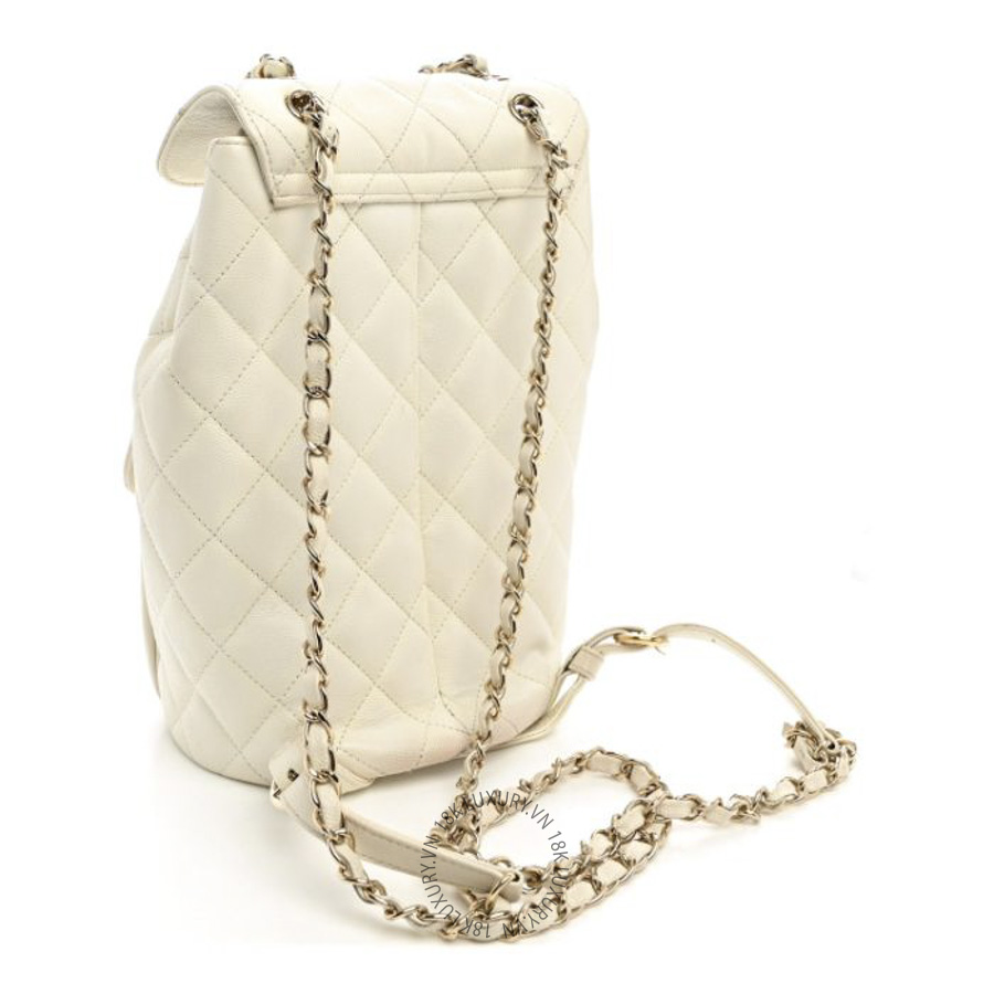 Balo Chanel Caviar Quilted Double Pocket White CDBC714