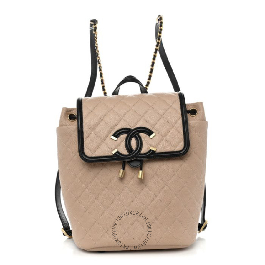 Balo Chanel Caviar Quilted Filigree Beige Black CDBC949