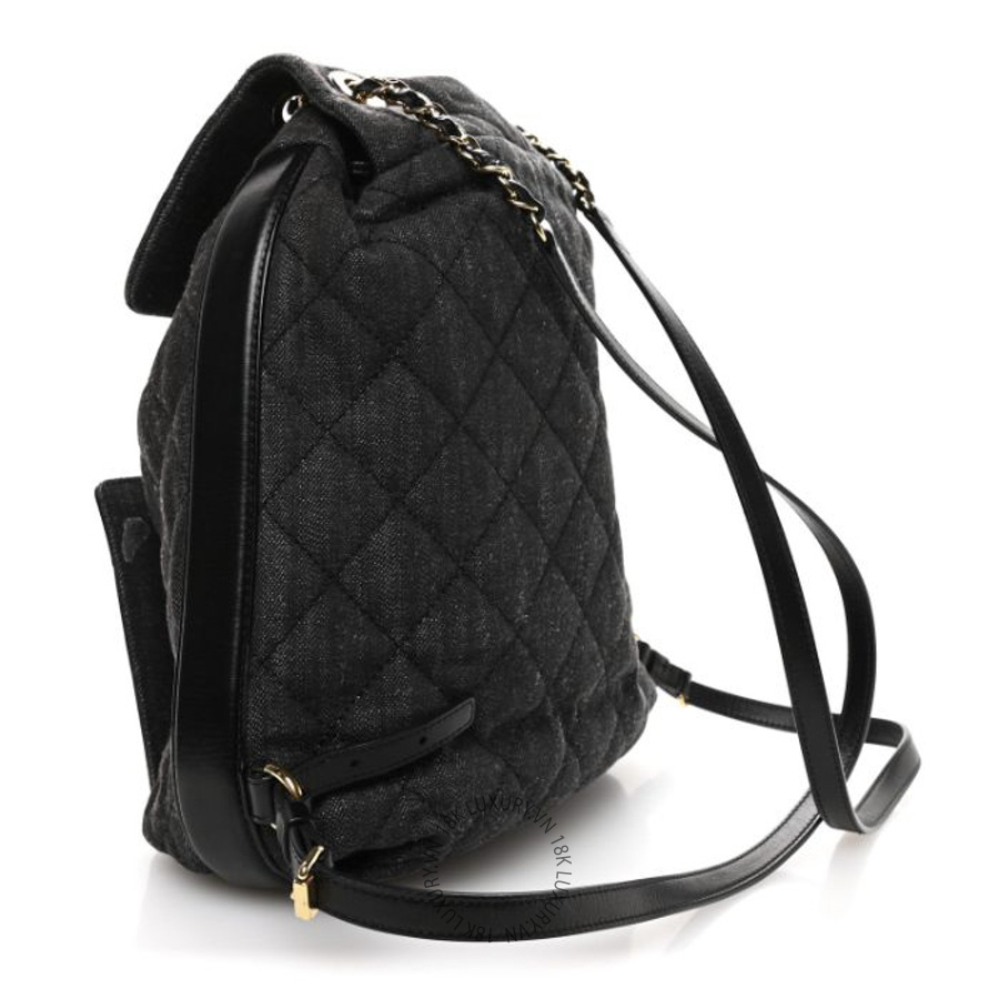 Balo Chanel Denim Calfskin Quilted Dark Grey Black CDBC193