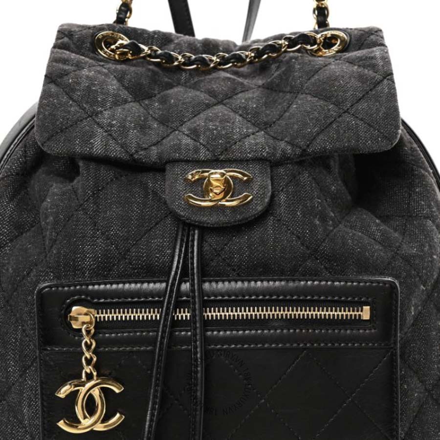 Balo Chanel Denim Calfskin Quilted Dark Grey Black CDBC193 18 Balo Chanel Denim Calfskin Quilted Dark Grey Black CDBC193