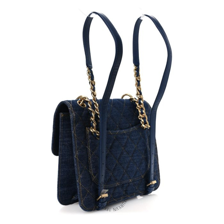 Balo Chanel Denim Quilted Double You Blue Golden CDBC1128