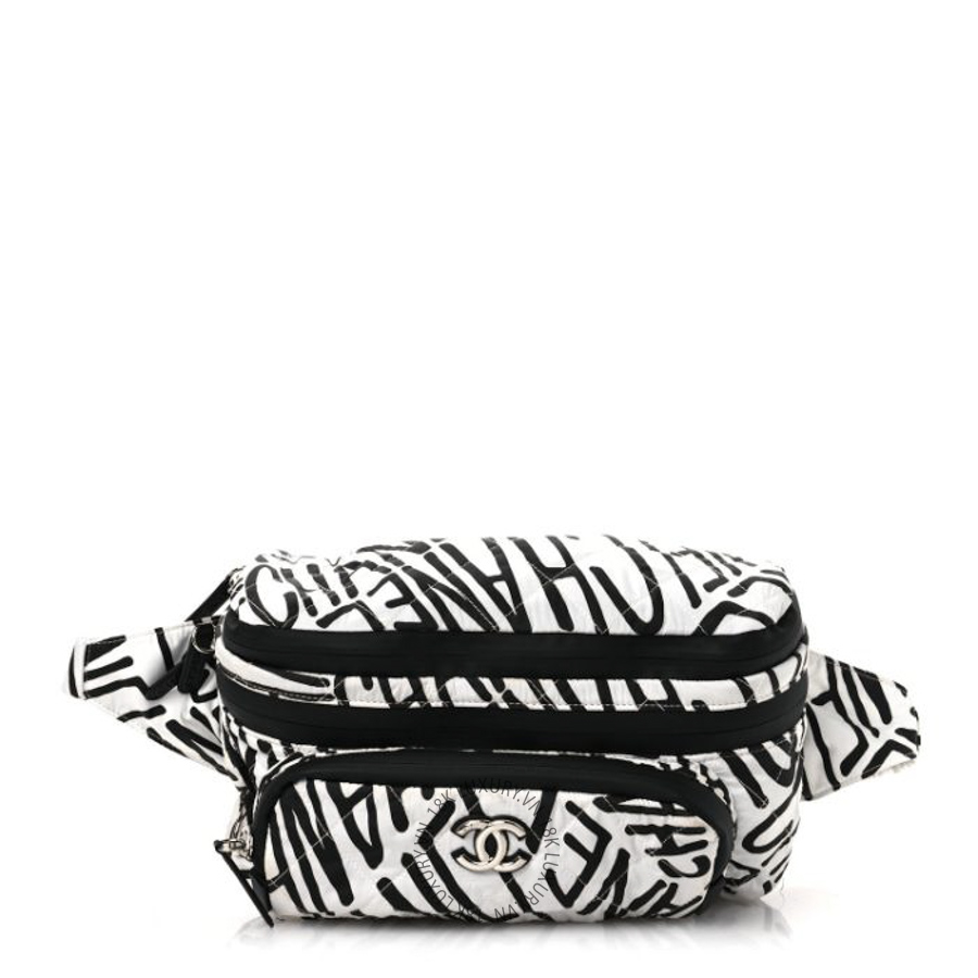 Balo Chanel Nylon Printed Quilted Coco Neige Convertible Black White CDBC998