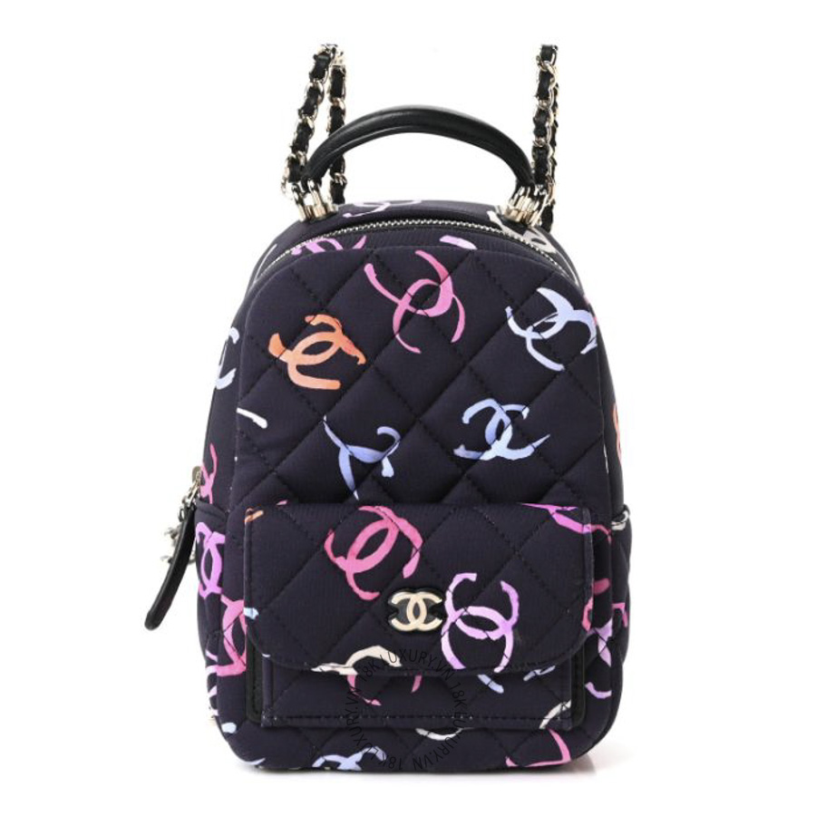 Balo Chanel Printed Fabric Quilted CC Mini Classic Black Multicolor CDBC481