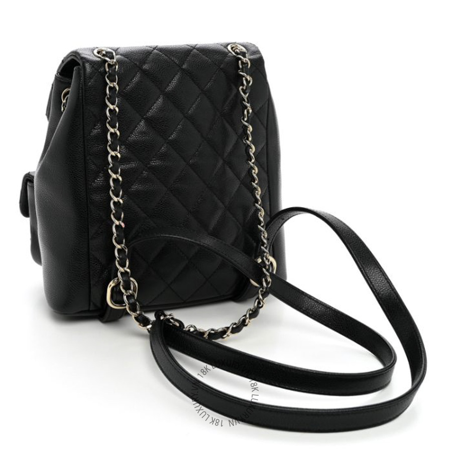 Balo Chanel Shiny Caviar Quilted Small Duma Pockets Drawstring Black CDBC591