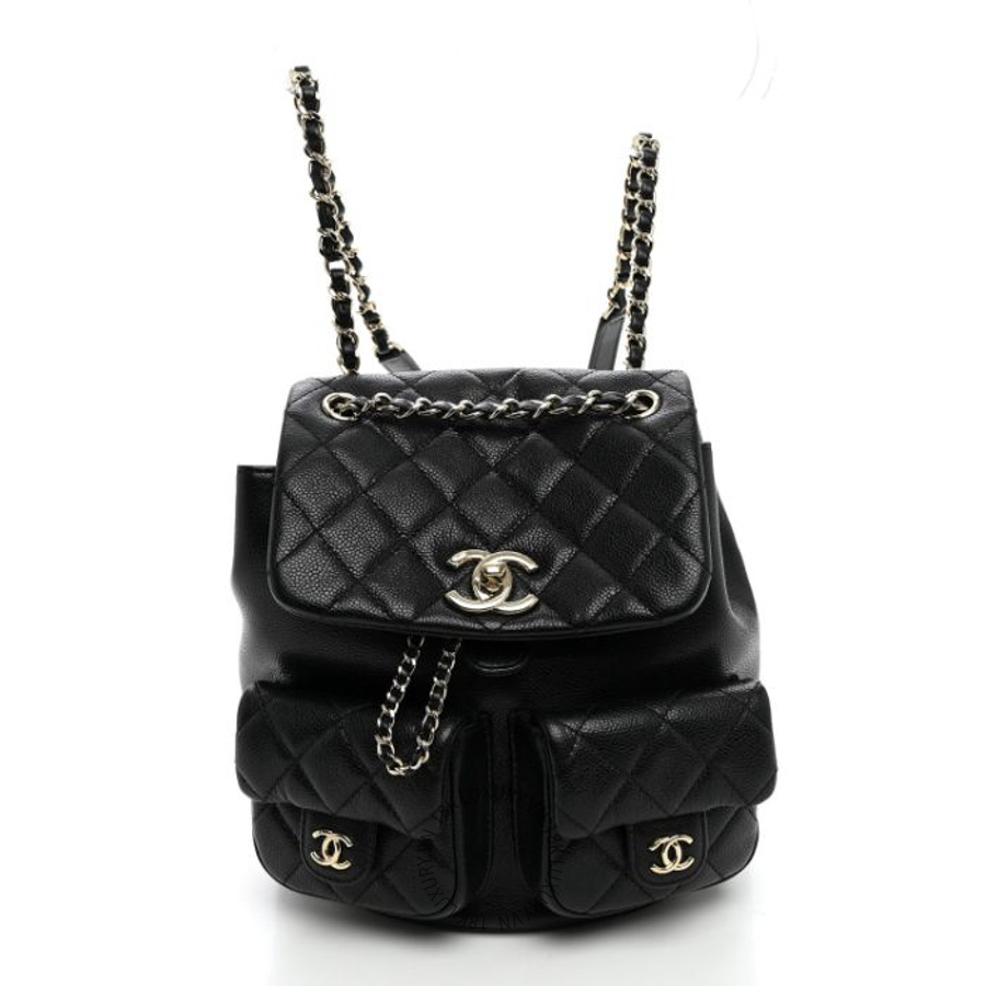 Balo Chanel Shiny Caviar Quilted Small Duma Pockets Drawstring Black CDBC591