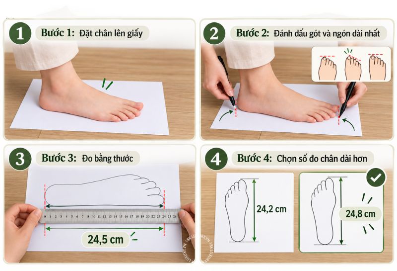4 bước đo chiều dài bàn chân