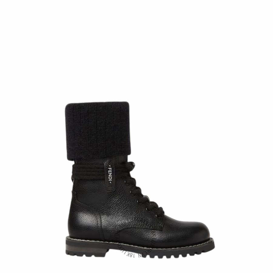 Boots Fendi Commando Black leather and mohair 8T9052AY0PF0ABB NGFD089