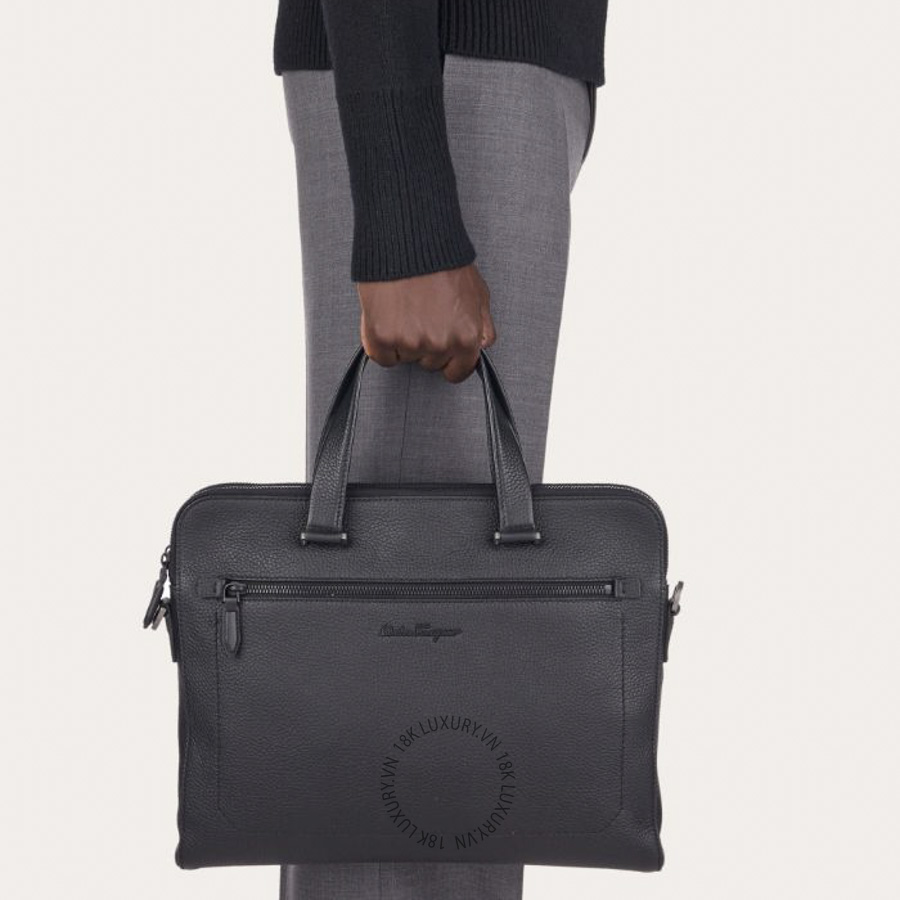 Cặp Salvatore Ferragamo briefcase đen da bê chính hãng 240133740811 PUCH069