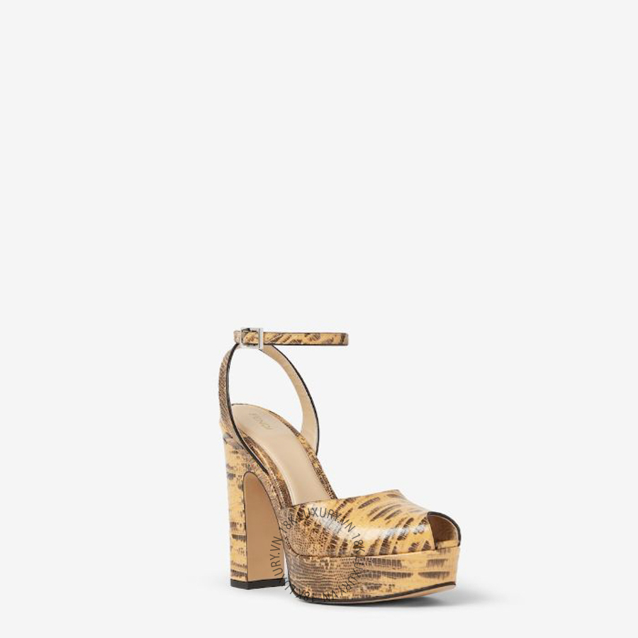 Dép cao gót Fendi After 9 Light orange and black printed calfskin sandal 8X9239AH6F1AYX NGFD085