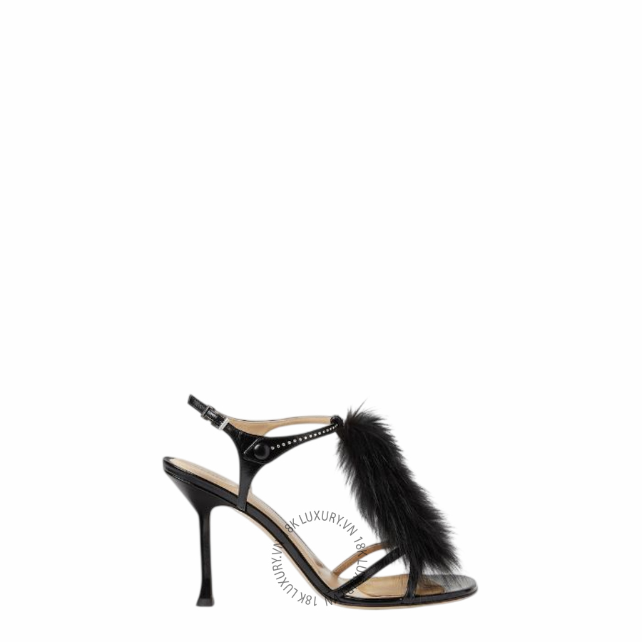 Dép cao gót Fendi Noir Black leather sandals 8X9162AY0WF0ABB NGFD087
