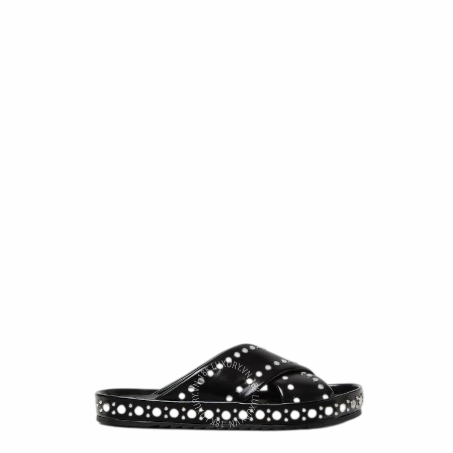 Dép quai chéo Fendi Double Black leather slides 7X197986DF05U0 NGFD136