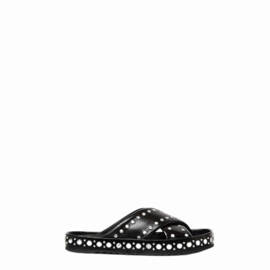 Dép quai chéo Fendi Double Black leather slides 8X926586DF05U0 NGFD068