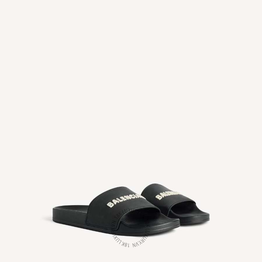 Dép Quai Ngang Balenciaga Men's Pool Slide Sandal in Black/white 565826W1S801006 BCA485
