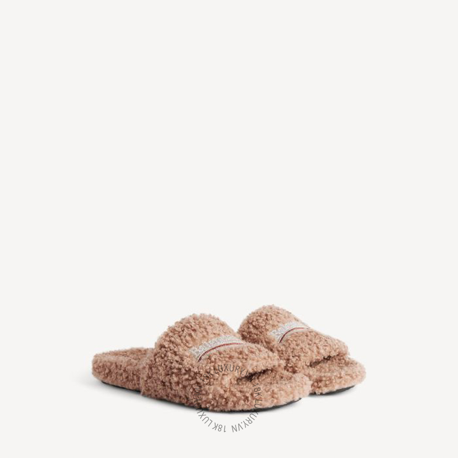 Dép Quai Ngang Balenciaga Women's Furry Open Mule in Bisque beige 654261W14C39860 BCA616