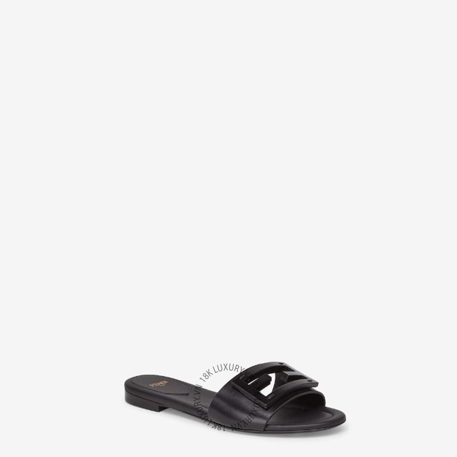 Dép quai ngang Fendi Signature Black leather slides 8R8136AE7TF0ABB NGFD006