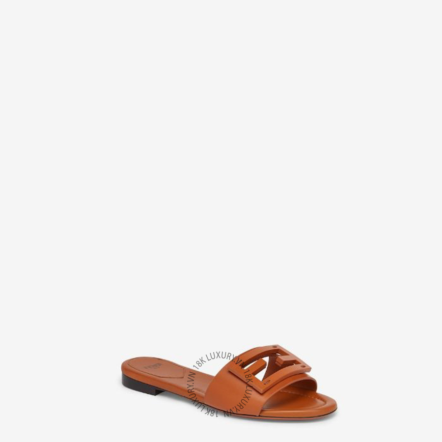 Dép quai ngang Fendi Signature Brown leather slides 8R8136AE7TF1C4R NGFD005