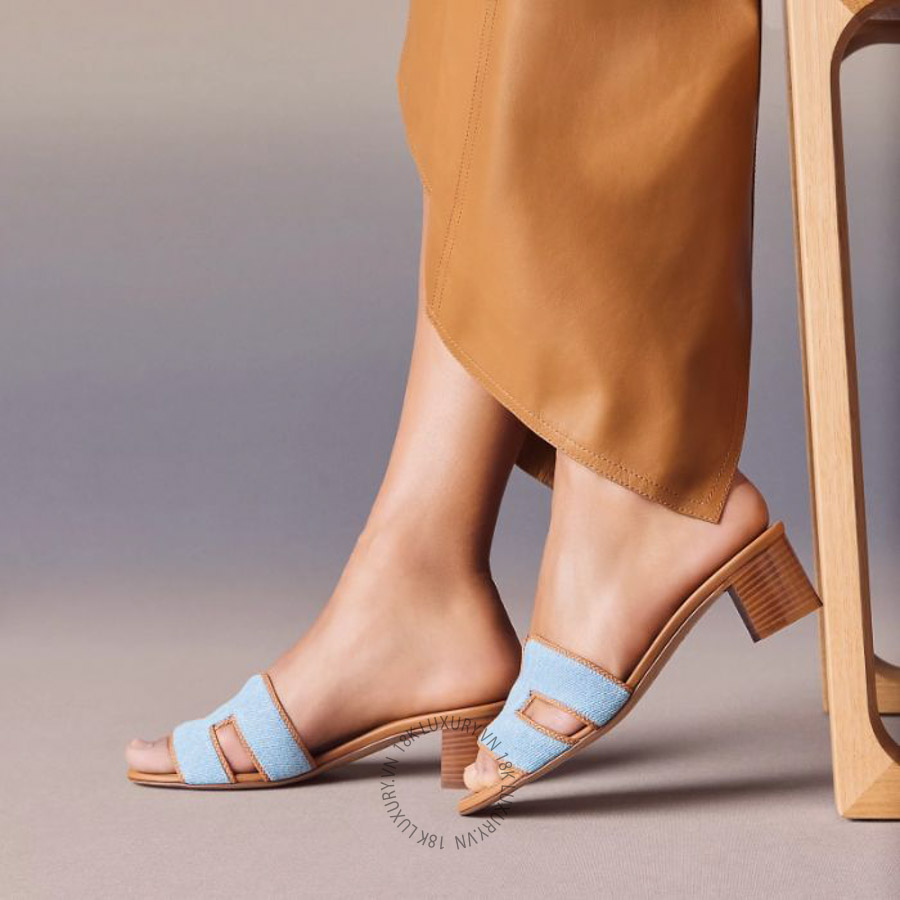 Dép Quai Ngang Hermes Oasis sandal Bleu Clair / Naturel H262305Z CB355 MHM475