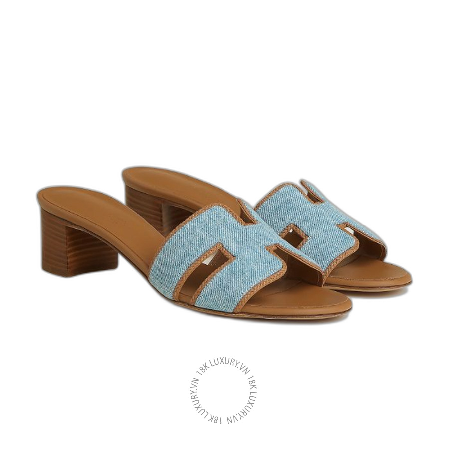 Dép Quai Ngang Hermes Oasis sandal Bleu Clair / Naturel H262305Z CB355 MHM475