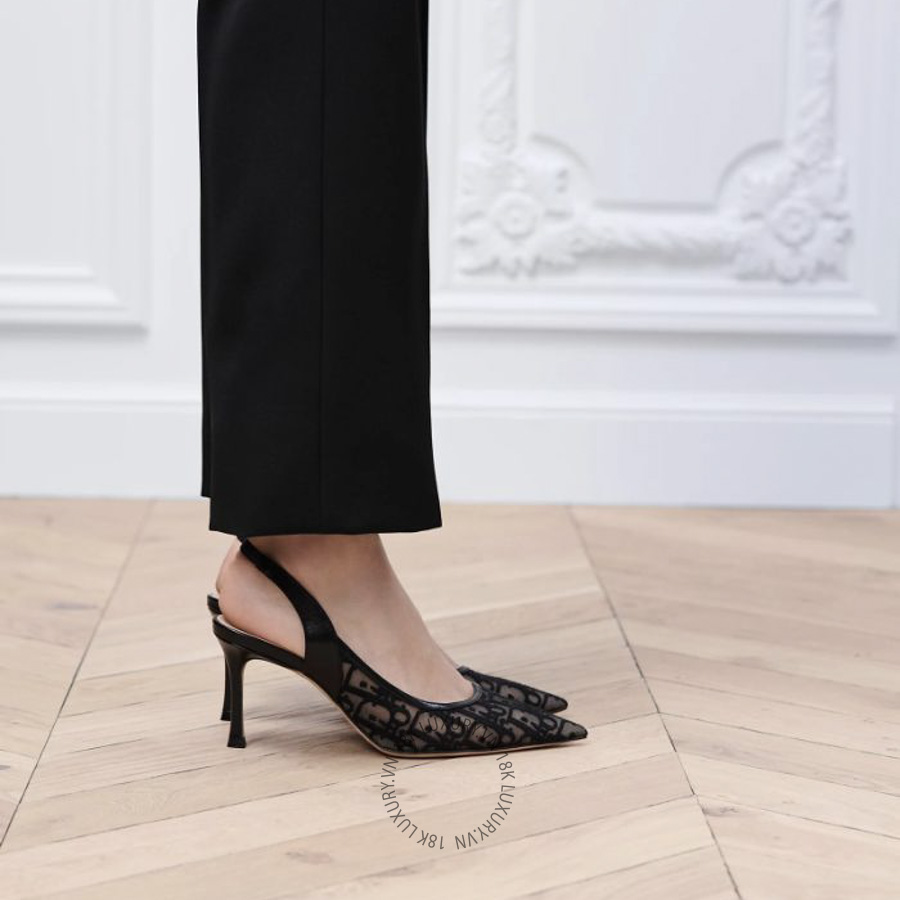 Giày Adiorable Slingback Pump Black Dior Oblique Embroidered Mesh KCV565OEN_S900 TQQP004
