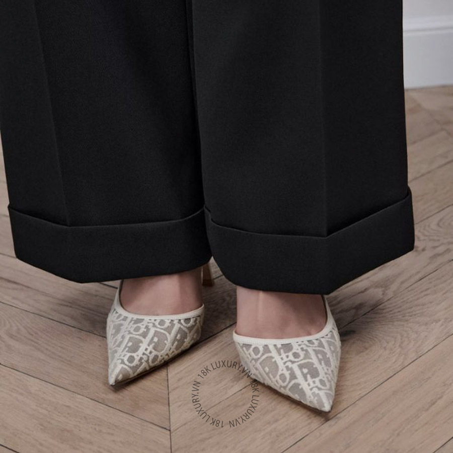 Giày Adiorable Slingback Pump Ecru Dior Oblique Embroidered Mesh KCV565OEN_S02U TQQP006