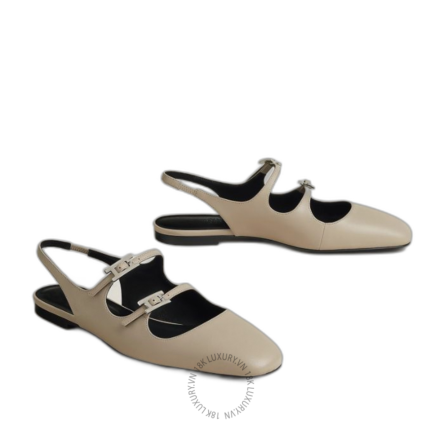 Giày búp bê Hermes Mila slingback Beige Nomade H261126Z 32350 MHM631
