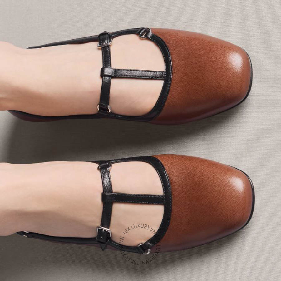 Giày búp bê Hermes Nemetis ballet flat Cacao / Noir H262077Z D8350 MHM644