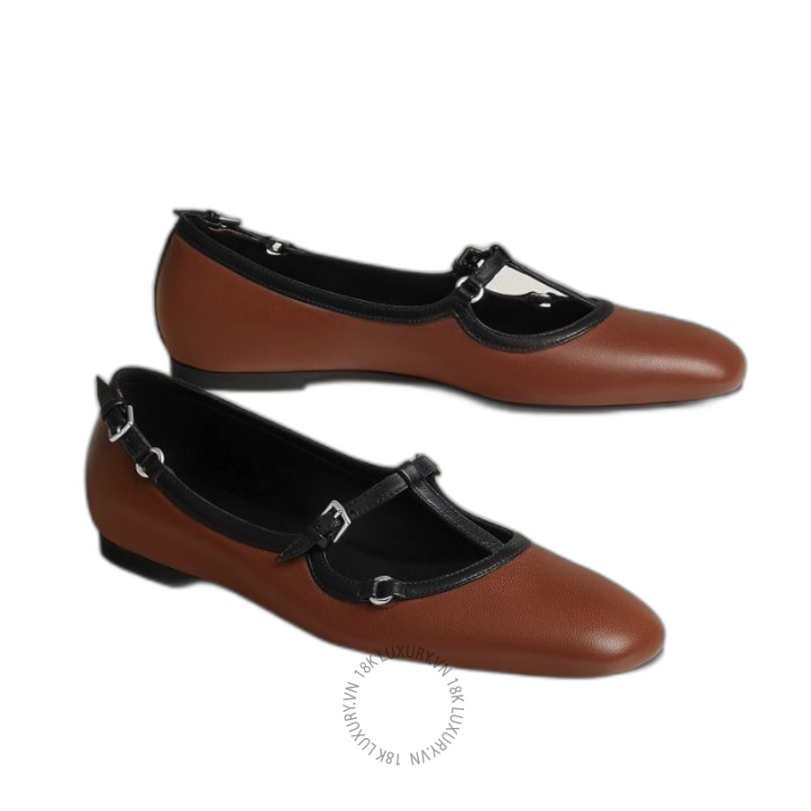 Giày búp bê Hermes Nemetis ballet flat Cacao / Noir H262077Z D8350 MHM644