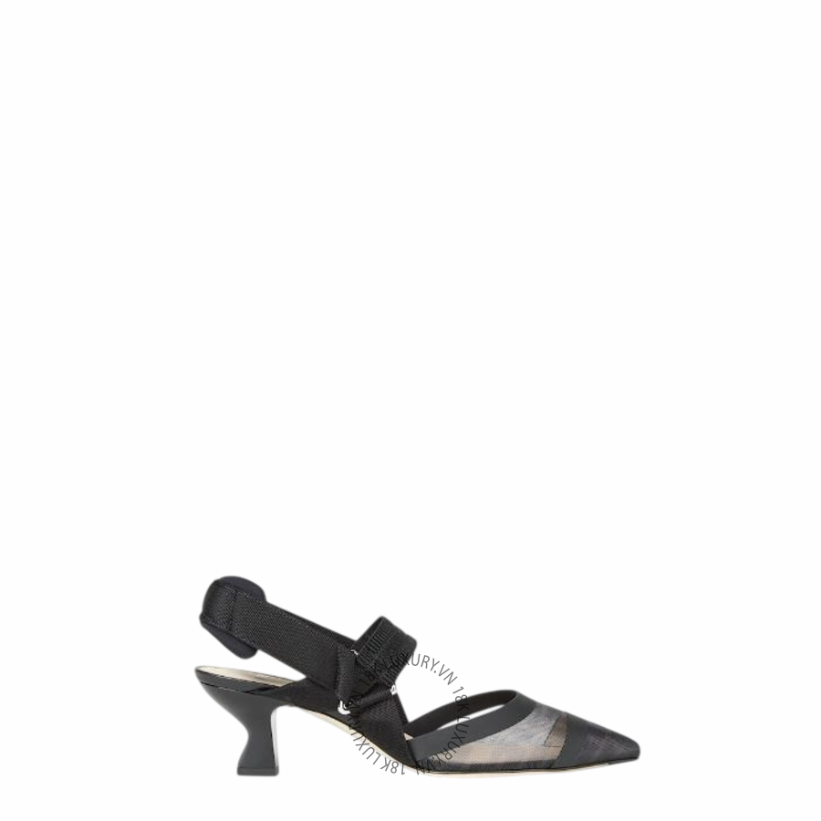 Giày cao gót Fendi Colibrì Black leather and mesh slingbacks with medium heel 8J6716A8UGF0MQ0 NGFD028