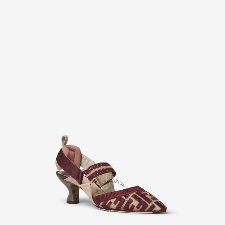 Giày cao gót Fendi Colibrì Burgundy FF fabric medium-heeled slingbacks 8J8900AWCXF1V8U NGFD051