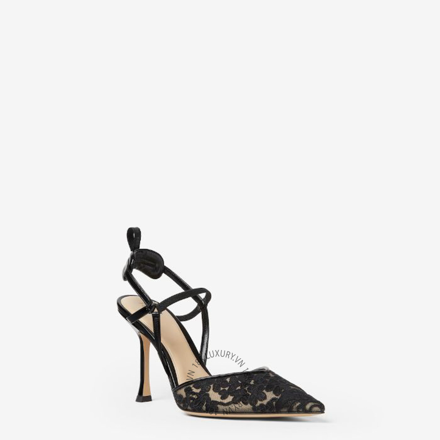 Giày cao gót Fendi Very Colibrì Black tulle high-heeled slingbacks 8J9231B1RNF178J NGFD082