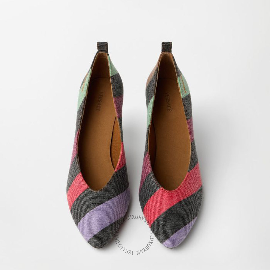 Giày Cao Gót Versace Tina Striped Denim Pumps 65 mm 1024439-1A18543_5PH0K VSC302