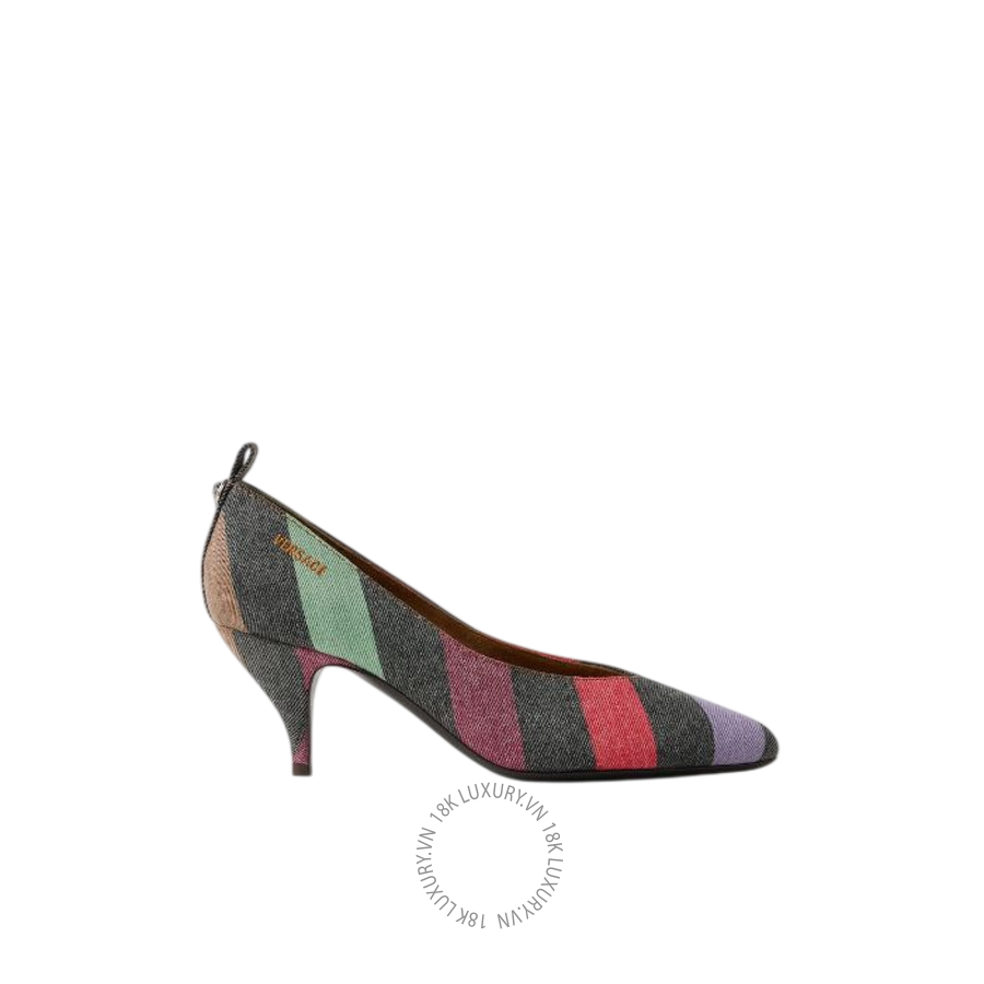 Giày Cao Gót Versace Tina Striped Denim Pumps 65 mm 1024439-1A18543_5PH0K VSC302