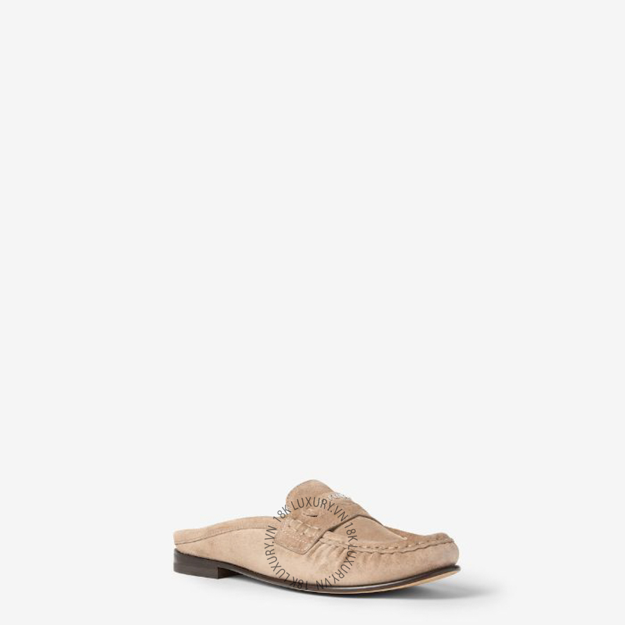 Giày đạp gót Fendi Scrunch Beige suede sabots 8R9194QK9F0QF5 NGFD044