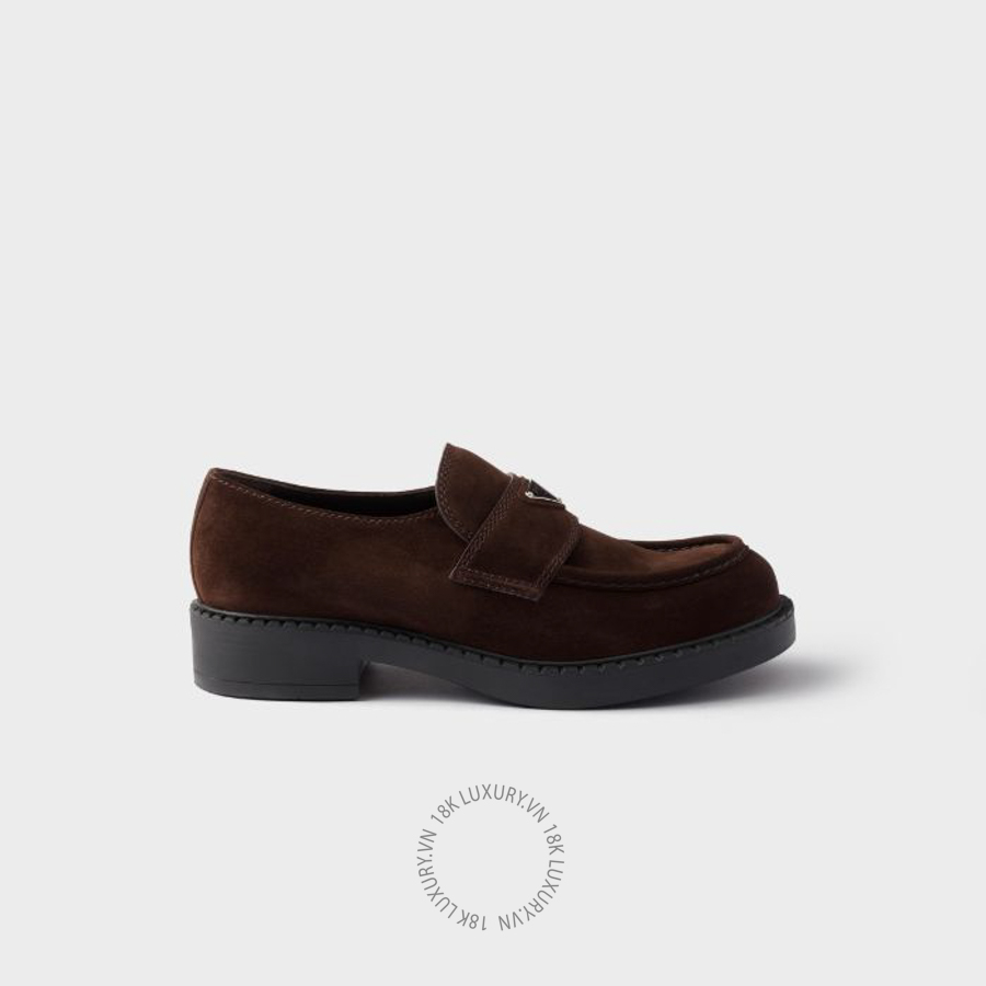 Giày loafer Prada Chocolate suede 2DE127_103_F0003_F_G000 NGPR132