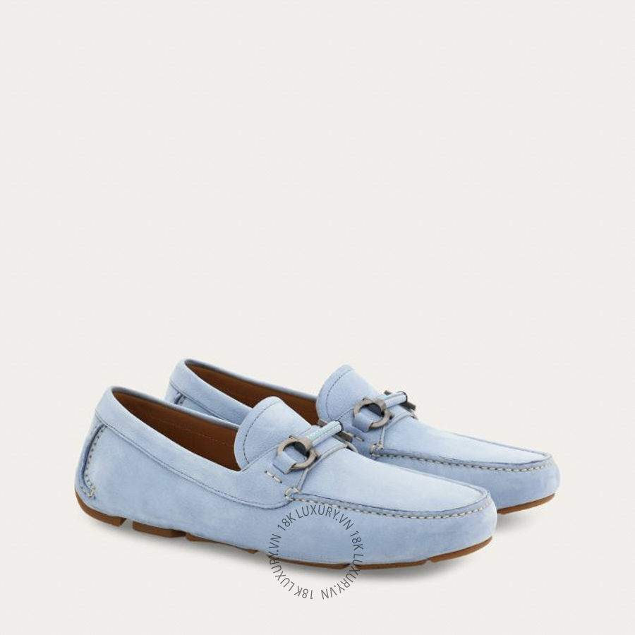 Giày lười moca nam Salvatore Ferragamo Gancini ornament driver light denim 02A786792904 SPP001