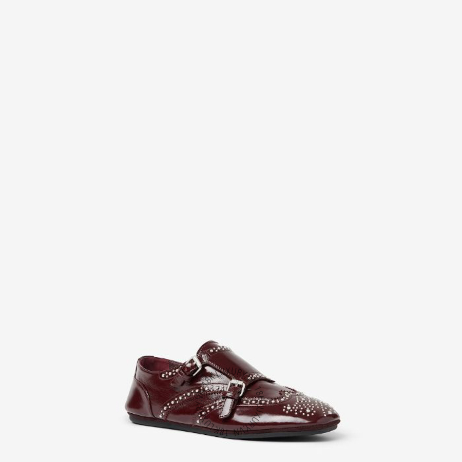 Giày moca Fendi Stud Burgundy leather double monk strap 8L9180B18JF1XJR NGFD047